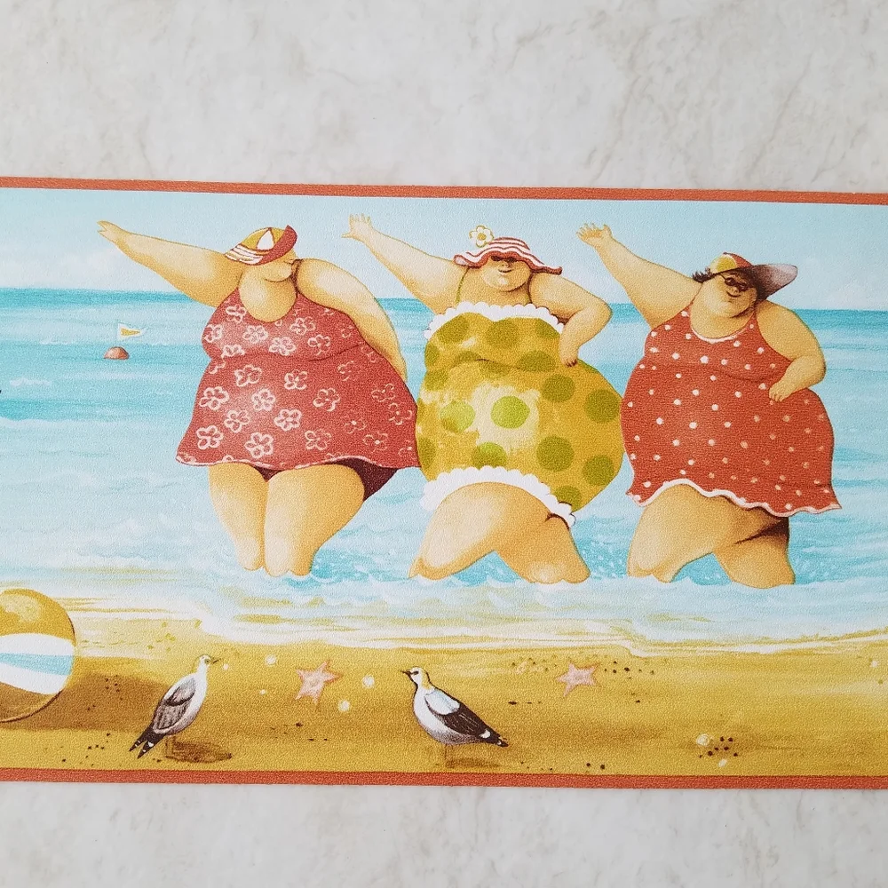 Wallpaper Border Comical Beach Ladies
